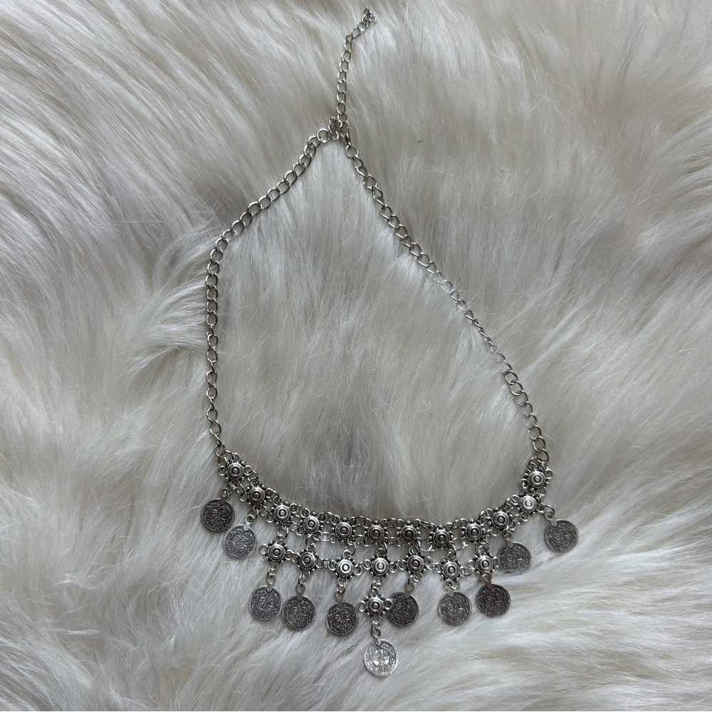 New Silver Round Coin Tassel Bohemian Ethnic Statement Necklace Gypsy Turkish - Picture 2 of 2
